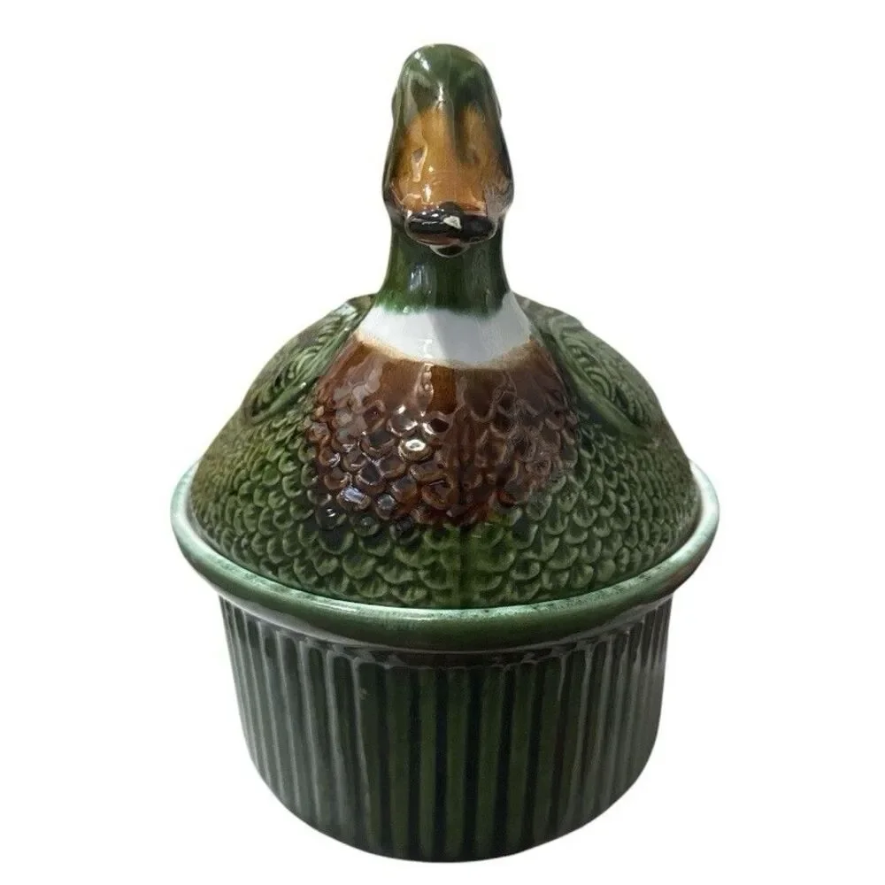 Vintage Mallard Duck Terrine Pot Ceramic Covered Dish w Lid Kitchen Cottagecore